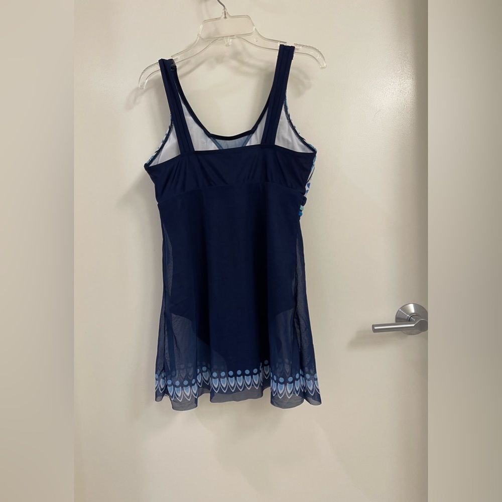 Women’s Swimdress One Piece Swimsuit Tummy Control Mesh Skirt Blue - Size Small - Picture 5 of 10